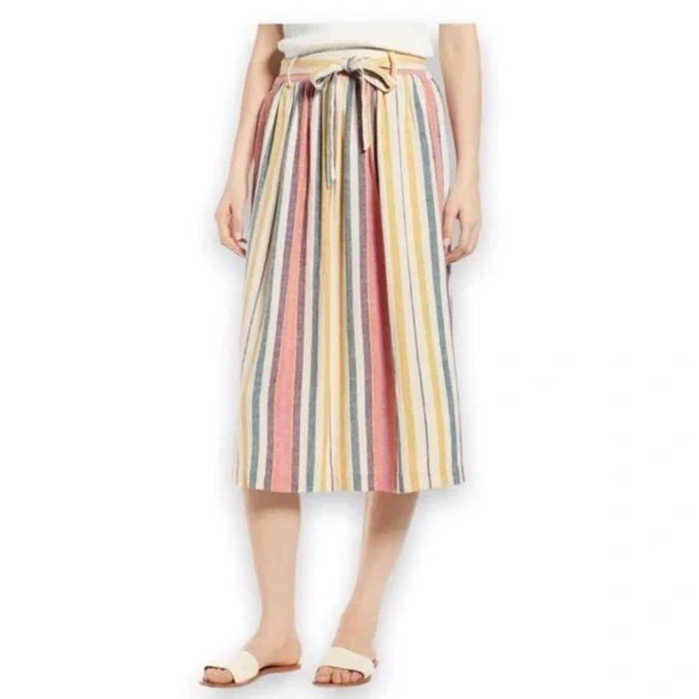 Nordstrom BP Ivory Dove Nala Stripe Tie Belt Midi Skirt (3X)
